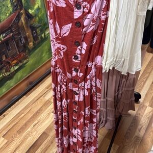 Red Floral Button-Down Dress